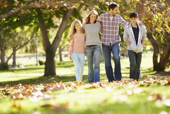 Family walking in park