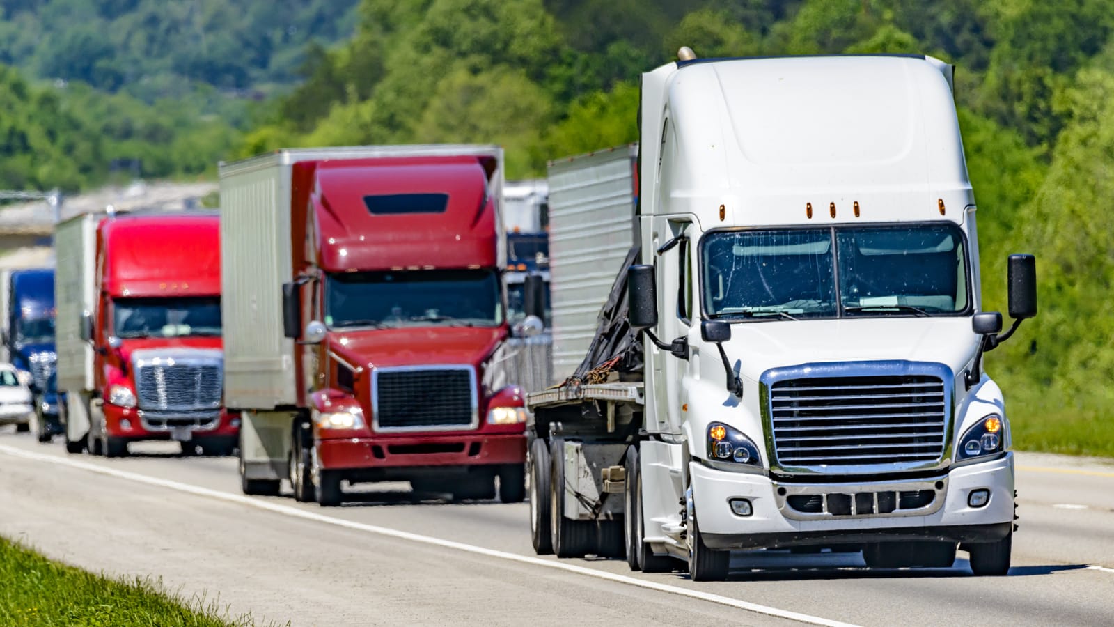 Line of trucks on a highway