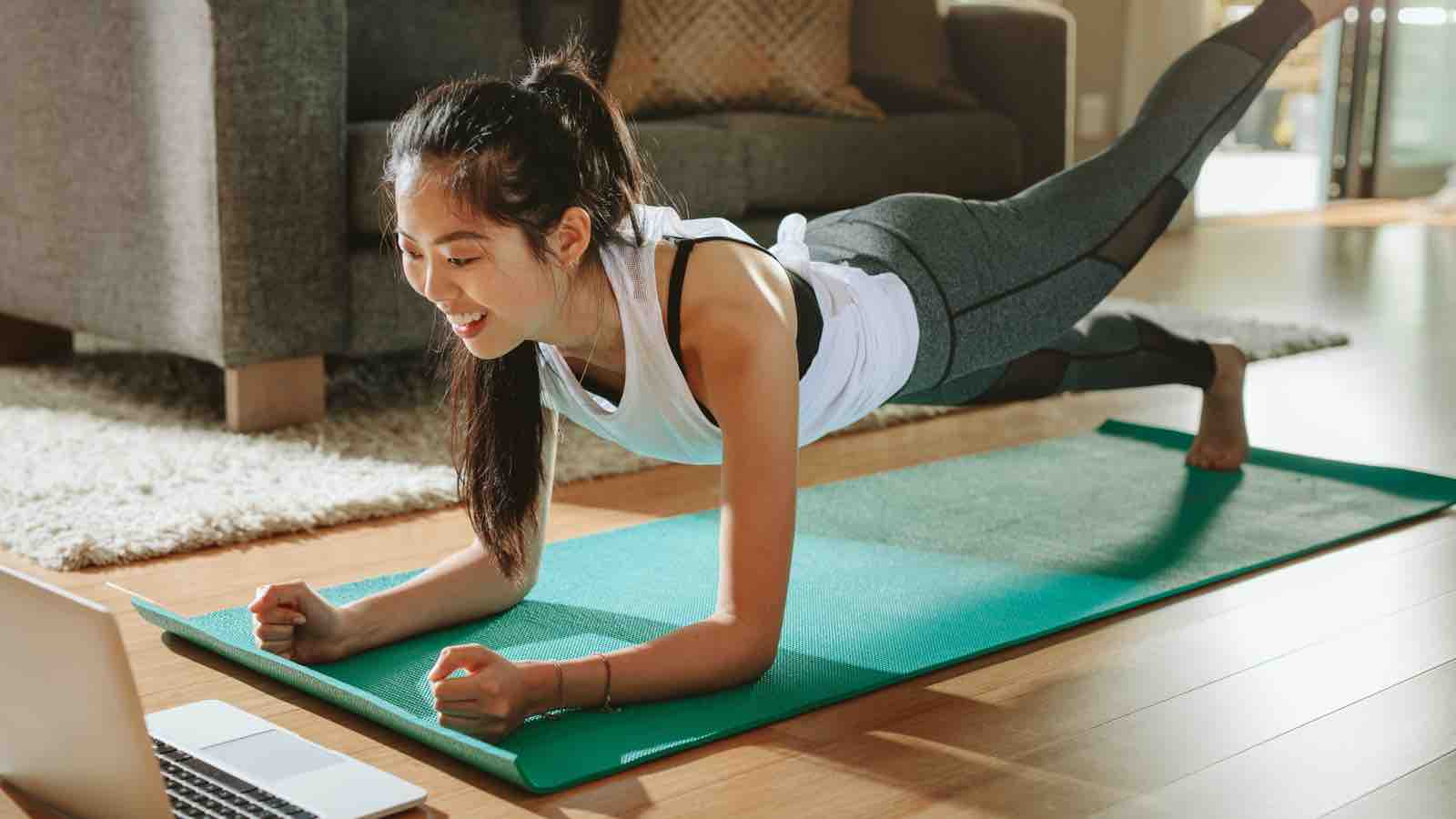 Woman working out at home