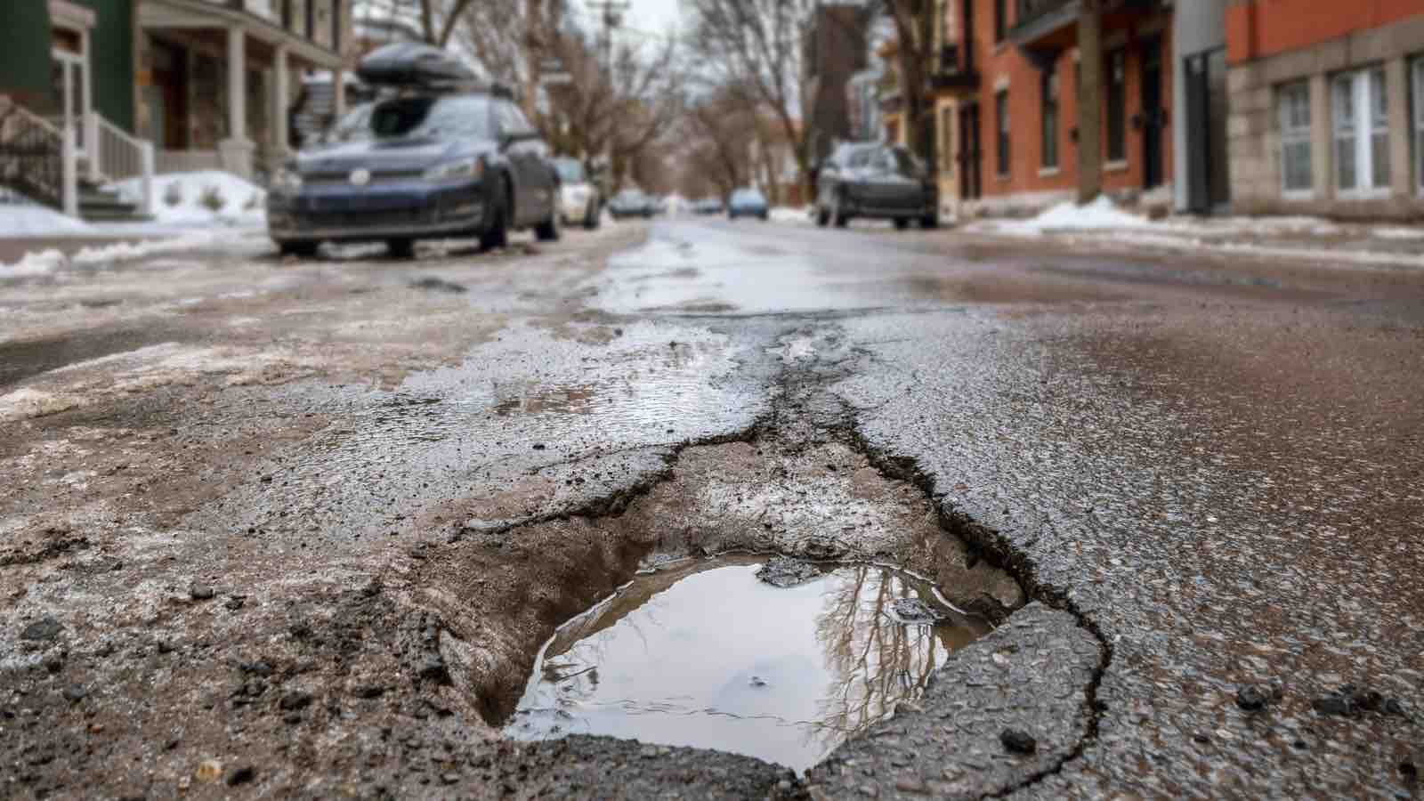 Pothole filled with water