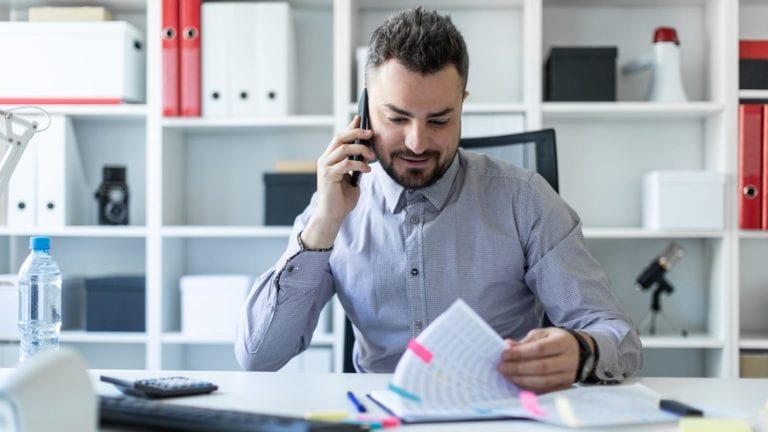 Insurance agent talking on the phone