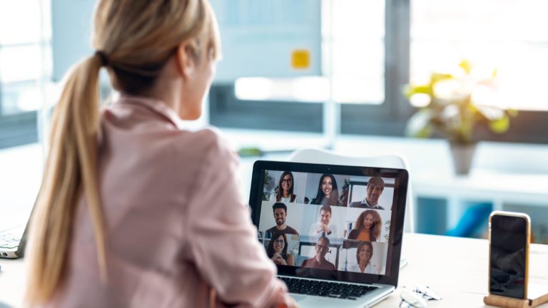 woman on a video conference call at home