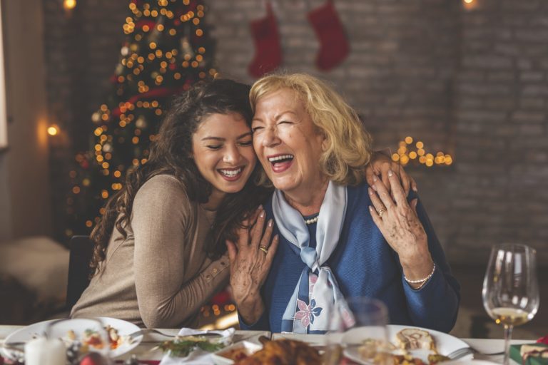 mother and daughter at dinner table