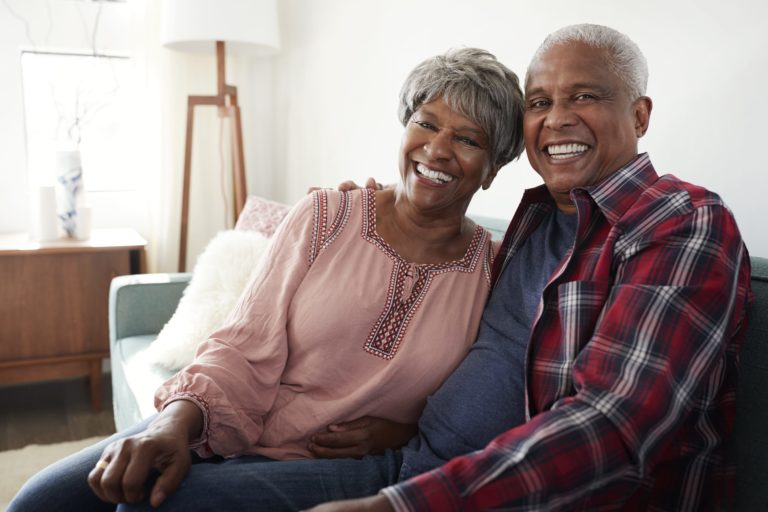 senior couple on couch