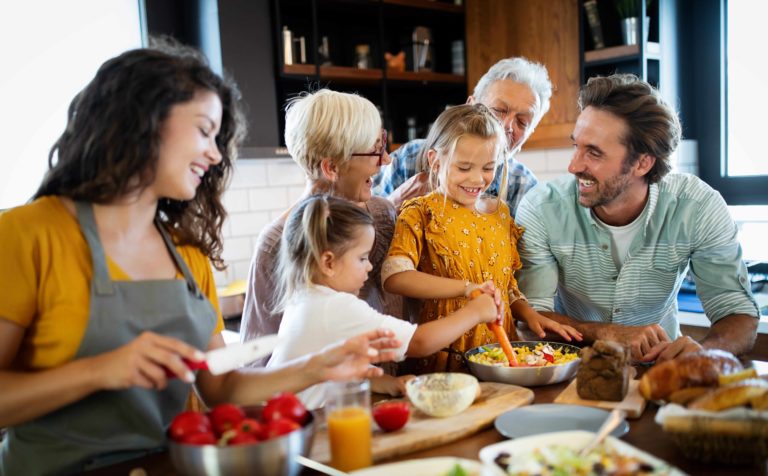 family cooking meal together