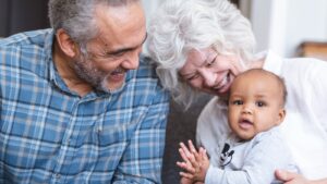 Grandparents spending time with new grandbaby.